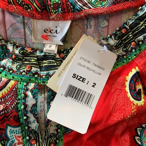 NWT ECI Red Paisley Dress with Beading Size 2 - Picture 9 of 9